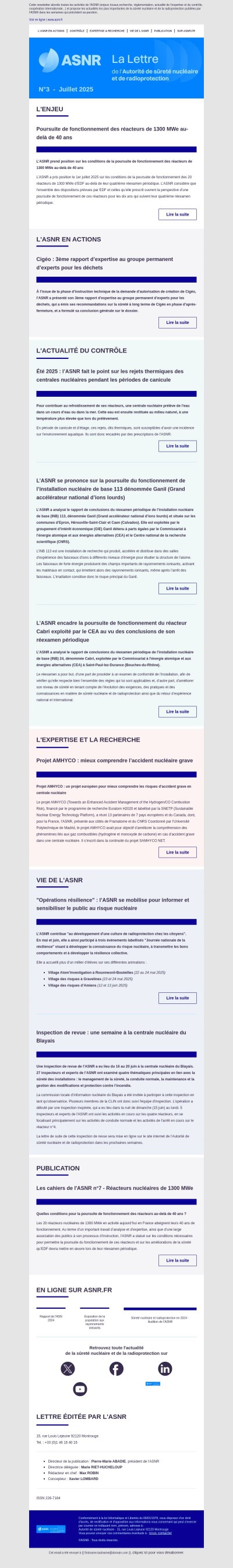La Lettre de l'Autorité de sûreté nucléaire et de radioprotection (ASNR) n°3 - Juillet 2025