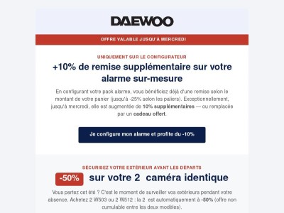 Jusqu'à mercredi : +10% sur votre pack alarme configuré