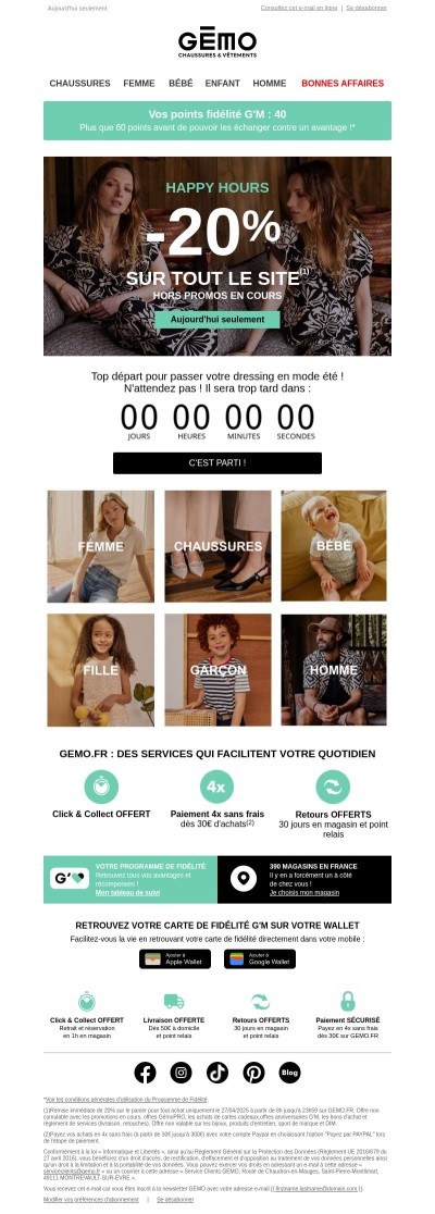 HAPPY HOURS : -20% sur TOUT GEMO.FR 🚨