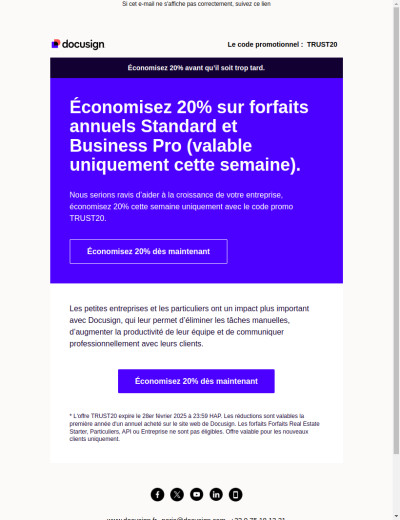 Un cadeau de nous à vous : 20% de réduction sur forfaits annuels Standard et Business Pro