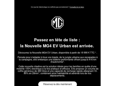 Votre accès prioritaire : MG4 EV Urban et plus encore.