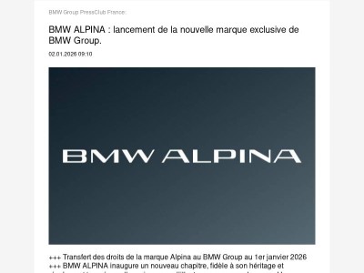 BMW ALPINA : lancement de la nouvelle marque exclusive de BMW Group. (BMW Group PressClub France)