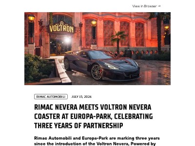 Rimac Nevera Meets Voltron Nevera Coaster at Europa-Park, Celebrating Three Years of Partnership