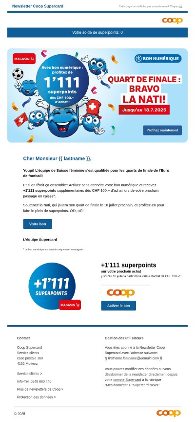 +1'111 superpoints sur votre prochain achat