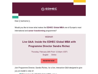 You're invited to discover what it takes to join the EDHEC Global MBA 