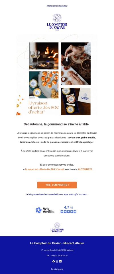 🍂 Plus que 48h pour profiter de la livraison offerte dès 80€ d’achat 