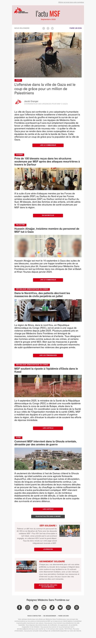 Newsletter de septembre / L'offensive dans la ville de Gaza est le coup de grâce pour un million de Palestiniens