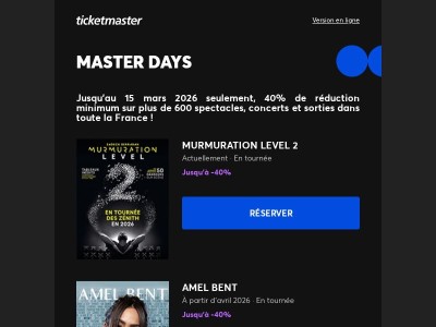 DERNIERS JOURS | Master Days : -40% minimum sur plus de 600 spectacles !