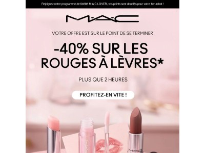 Plus que 2 h pour profiter de -40 % sur les rouges à lèvres 💋