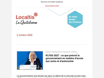 Actualités Localtis du lundi 5 octobre 2026