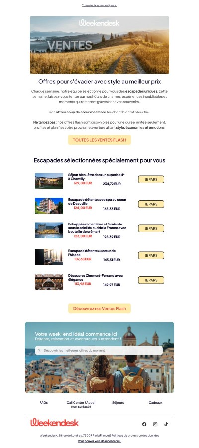 ⚡ Ventes Flash : Derniers jours pour nos escapades coup de cœur d’octobre