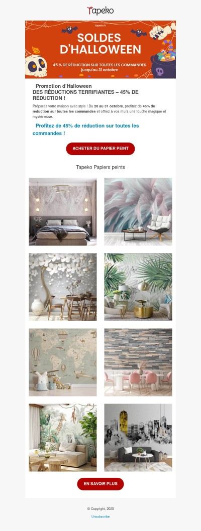 🎃 Offre Halloween : 45% de réduction sur toutes les commandes !