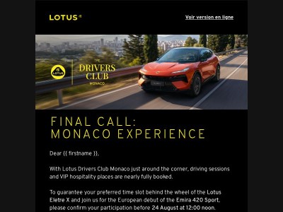 Final call to reserve your Monaco drive.