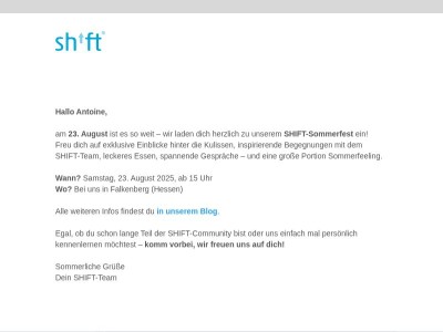 Das SHIFT-Sommerfest steht vor der Tür. Bist du dabei?