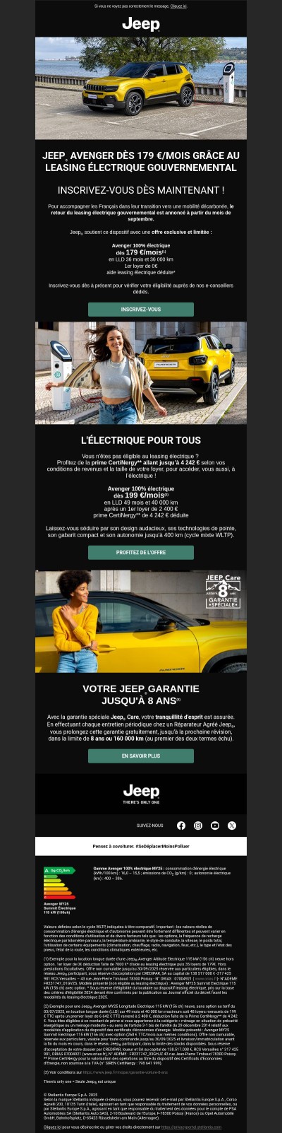 Avenger dès 179€/mois grâce au leasing électrique gouvernemental 2025