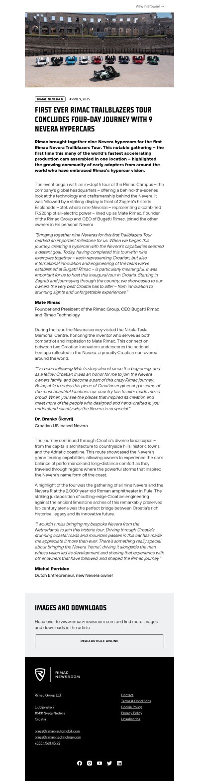 First Ever Rimac Trailblazers Tour Concludes Four-Day Journey with 9 Nevera Hypercars