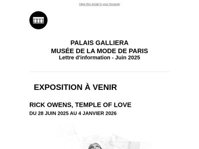 Lettre d'information du Palais Galliera -  Juin 2025