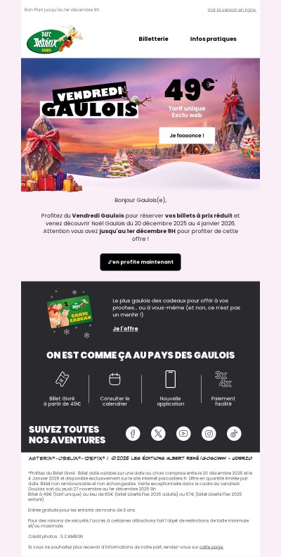 😱 Vendredi Gaulois : 49€ le billet pour Noël