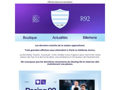 Réservez vos places pour les derniers matchs du Racing 92 !