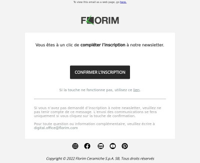 Newsletter Florim : confirmer l’inscription