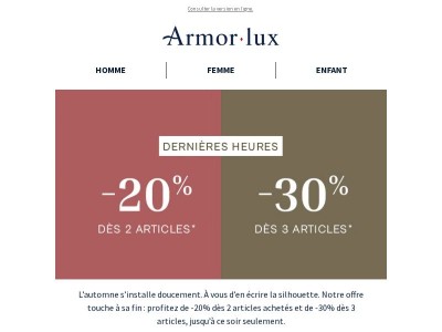 -20% dès 2 articles, -30% dès 3 articles