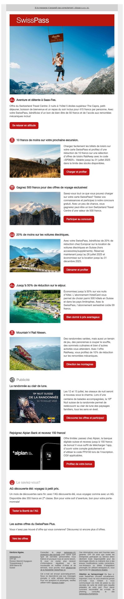 Les offres spéciales SwissPass de juin.