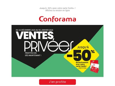 ⏰ Derniers jours Ventes Privées : jusqu’à -50% avec la carte Confo+ !