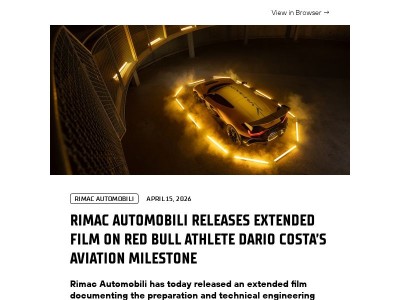 Rimac Automobili Releases Extended Film on Red Bull Athlete Dario Costa’s Aviation Milestone