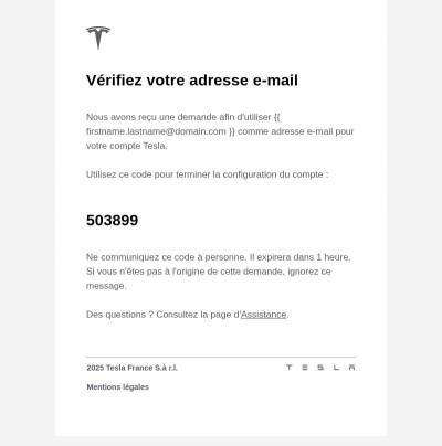 Code de vérification de l'adresse email : 503899