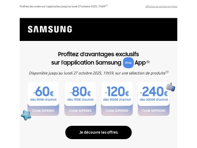 Jusqu'à -240€ sur vos achats : offre limitée !