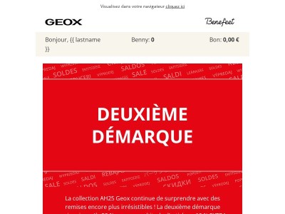 ❄️ Deuxième démarque Geox | Jusqu’à 50 % de remise + 10 % EXTRA !