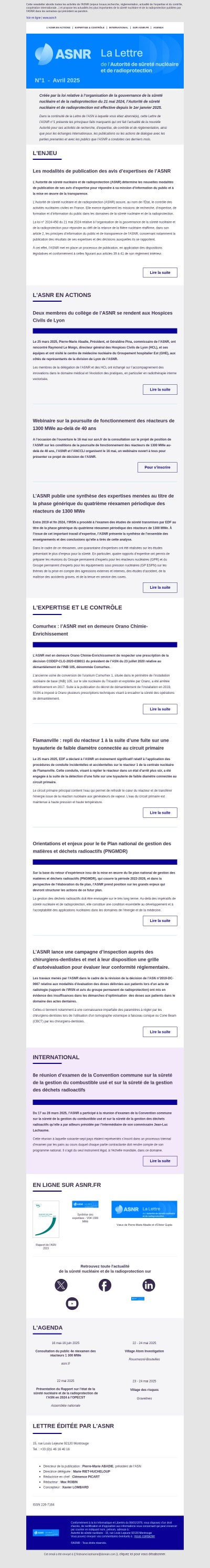 La Lettre de l'Autorité de sûreté nucléaire et de radioprotection (ASNR) n°1 - Avril 2025
