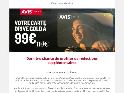 DERNIER JOUR ⌛ L’offre Avis Drive Gold se termine aujourd’hui