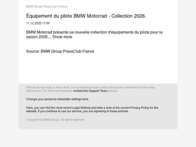  Équipement du pilote BMW Motorrad - Collection 2026. (BMW Group PressClub France)