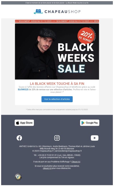 Dernière chance 🖤⏰ 20% de remise sur un large choix d'articles