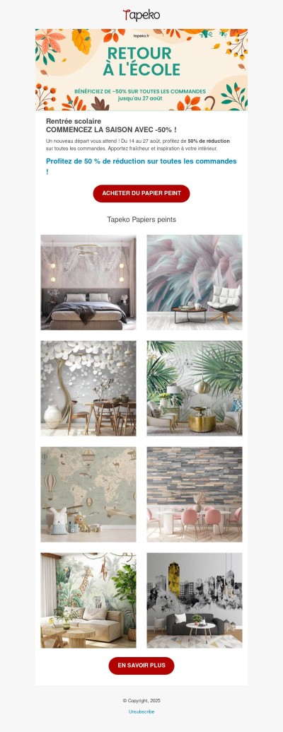 🍁Back to School – 50 % de réduction sur toutes les commandes jusqu’au 27 août !