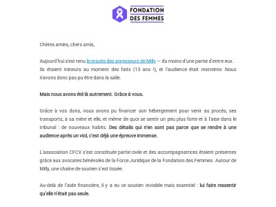 Aujourd'hui s'est tenu le procès des agresseurs de Milly