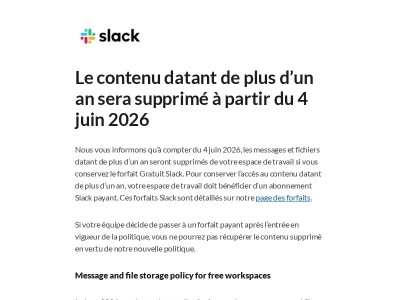 Rappel : Le contenu datant de plus d’un an dans votre espace de travail gratuit sera supprimé à partir du 4 juin 2026