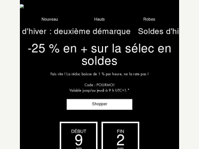 Soldes : -25 % en + sur la sélec de 9 h à 14 h