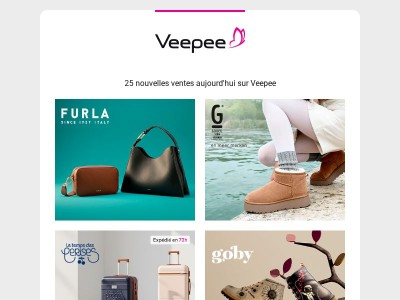 Bonjour {{ lastname }}, aujourd'hui Furla, Gooce, Le temps des Cerises et 22 autres ventes sur Veepee