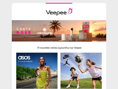 Bonjour {{ lastname }}, aujourd'hui Asos, Nike et Jordan Kids, Muaré et 16 autres ventes sur Veepee