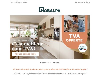 🚨Tic Tac… ne manquez pas la TVA offerte* sur votre projet !