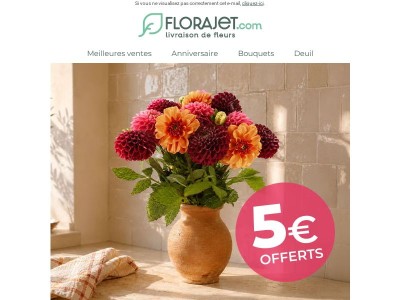 5€ offerts sur notre bouquet de Dahlias 💜
