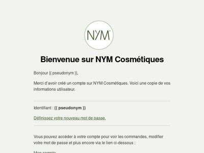 Votre compte sur NYM Cosmétiques a été créé