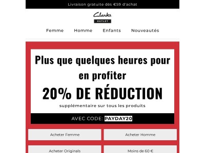 Dernière chance : -20 % extra sur l’Outlet