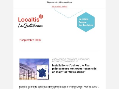 Actualités Localtis du mardi 8 septembre 2026