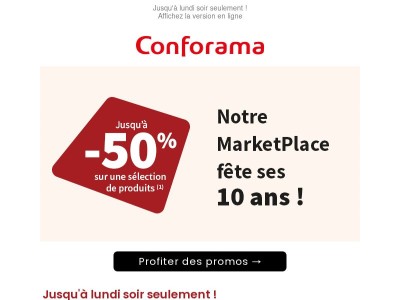 J-50% sur une sélection de produits… Notre MarketPlace fête ses 10 ans !