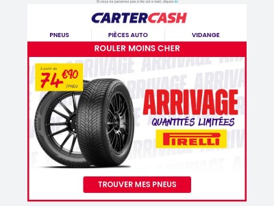 💥 Pirelli : arrivage de pneus à partir de 74€90