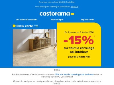 Profitez de -15% sur tout le carrelage sol intérieur !
