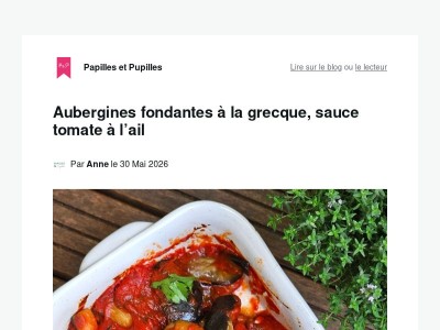 Aubergines fondantes à la grecque, sauce tomate à l’ail